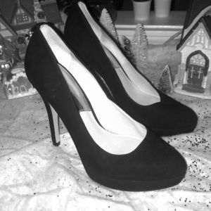 Michael Kors, black velvet 4” heels.